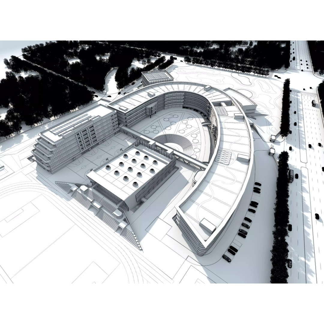Modern School Building 3D Model – Realistic Design, FBX & OBJ Formats - View 17