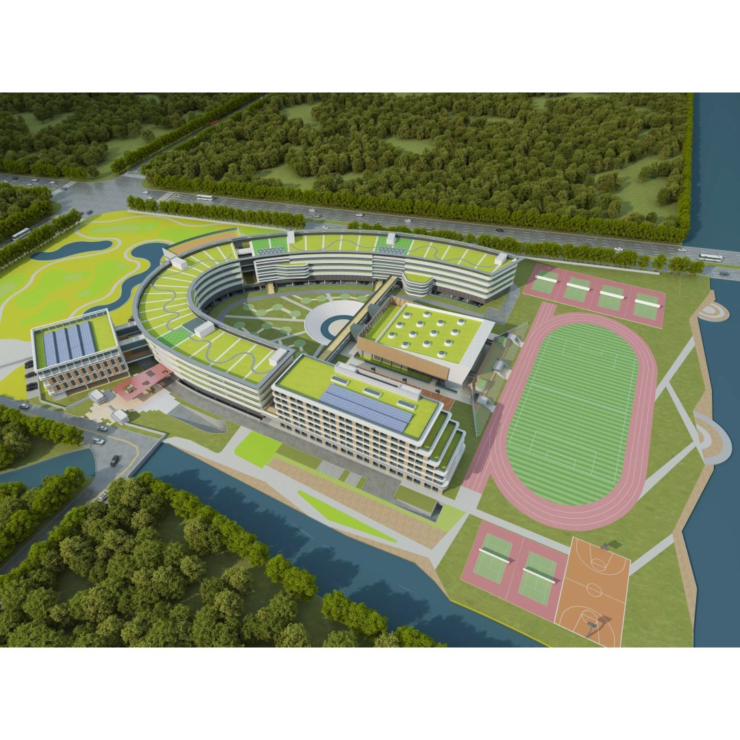Modern School Building 3D Model – Realistic Design, FBX & OBJ Formats - View 2