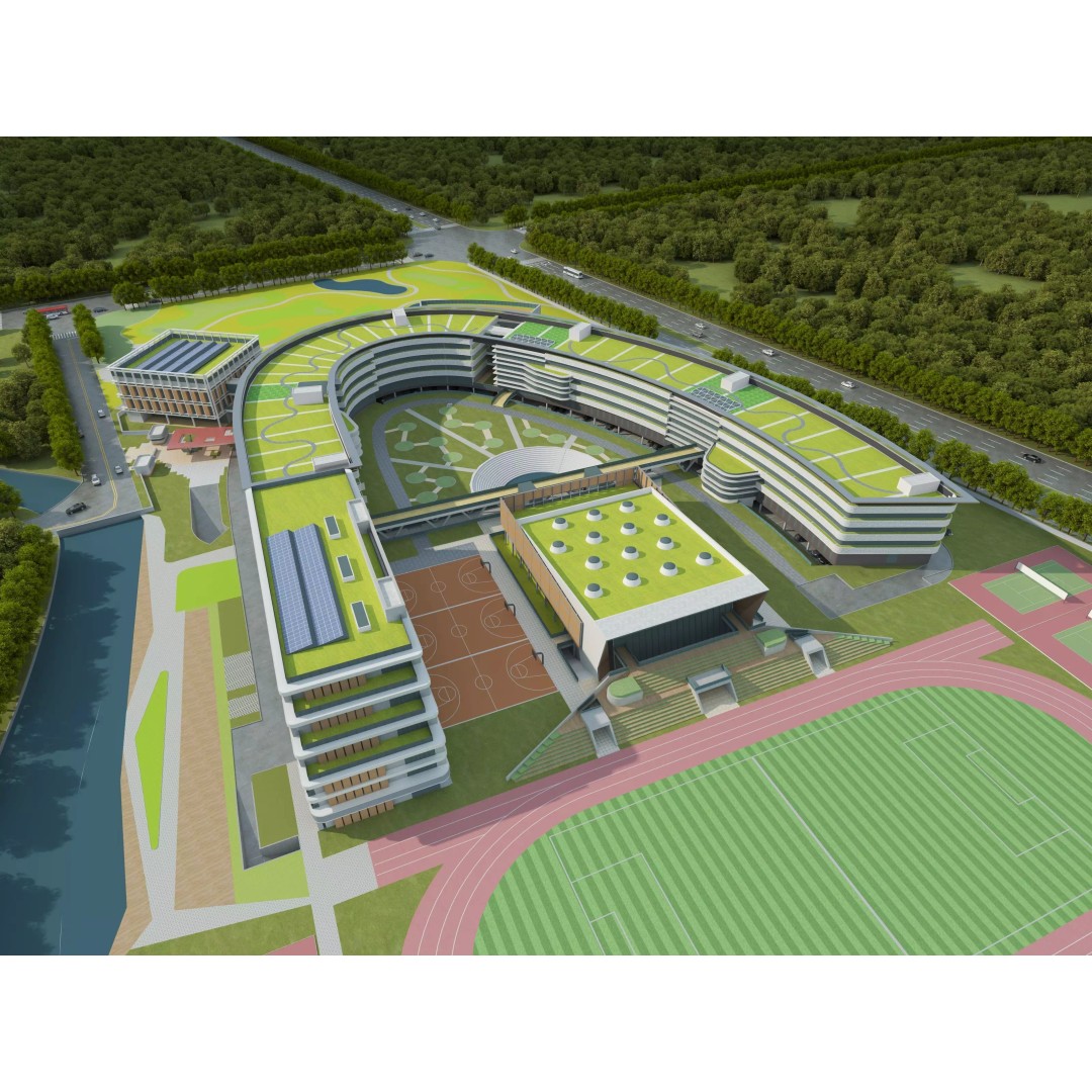 Modern School Building 3D Model – Realistic Design, FBX & OBJ Formats - View 3