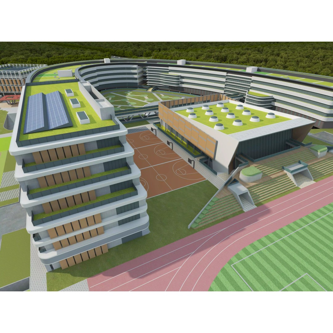 Modern School Building 3D Model – Realistic Design, FBX & OBJ Formats - View 7