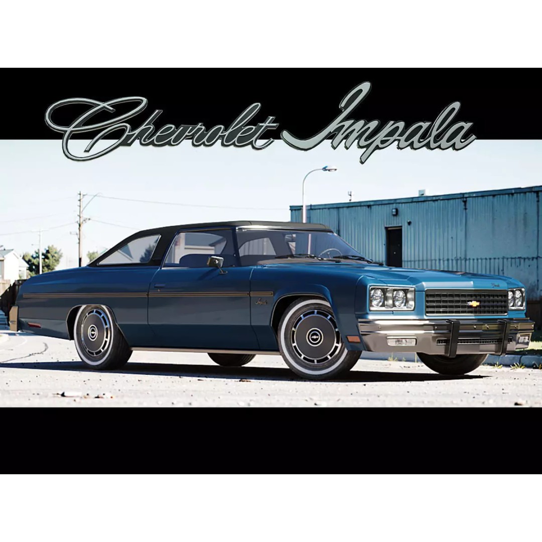 1976 Chevrolet Impala 3D Model – Low Poly Game Ready Asset, FBX - View 2