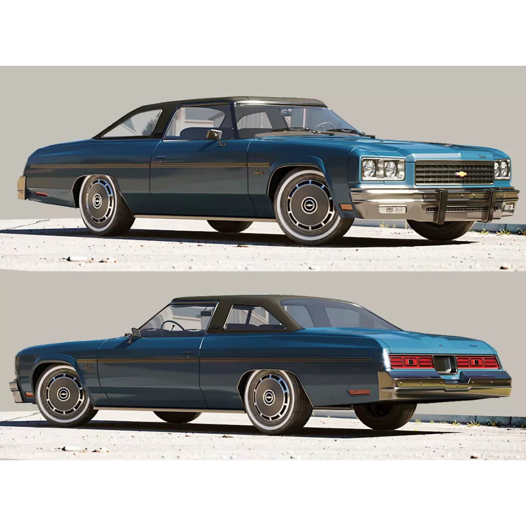 1976 Chevrolet Impala 3D Model – Low Poly Game Ready Asset, FBX - View 3