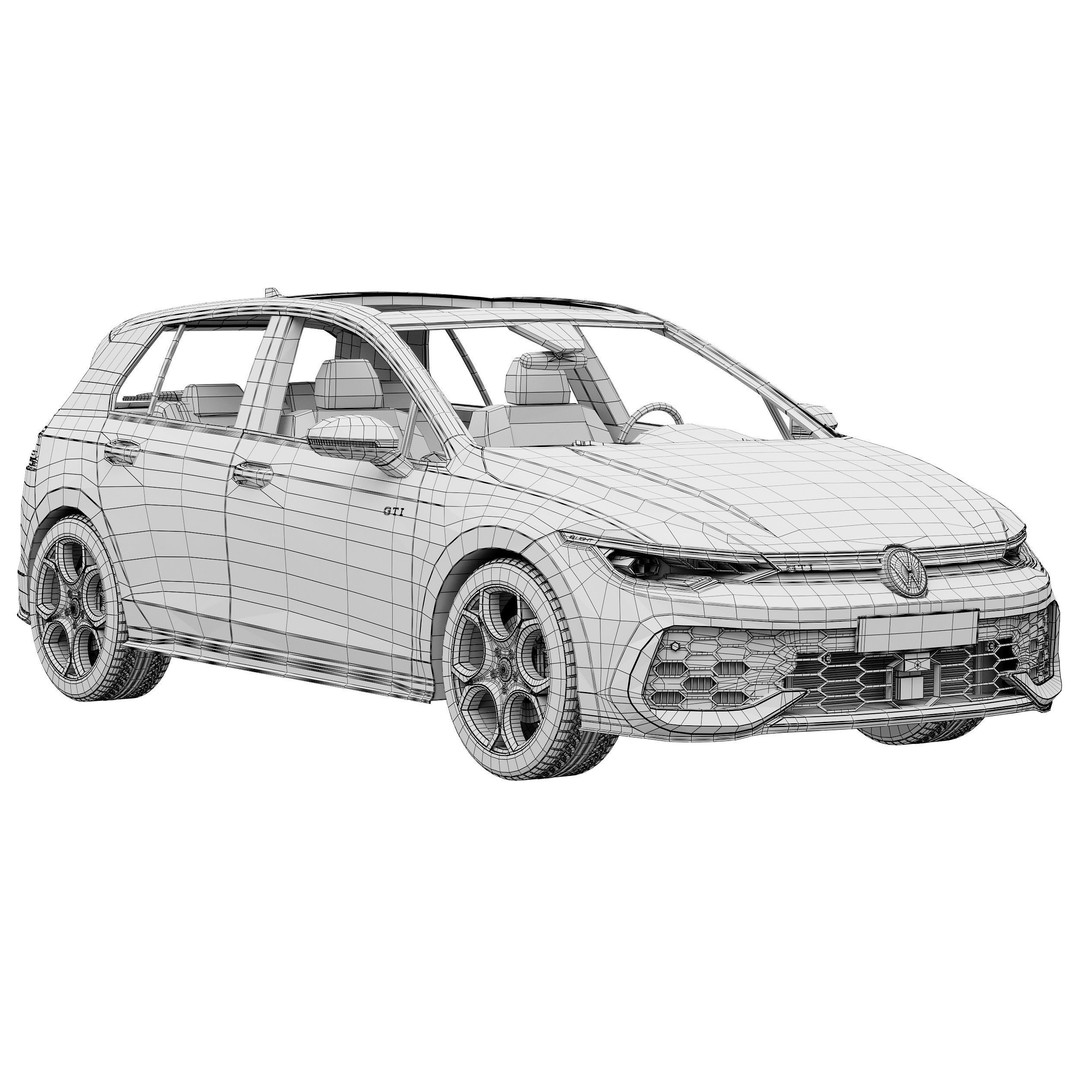 Volkswagen Golf GTI 2024 3D Model – High Poly Car Asset, FBX, OBJ - View 16