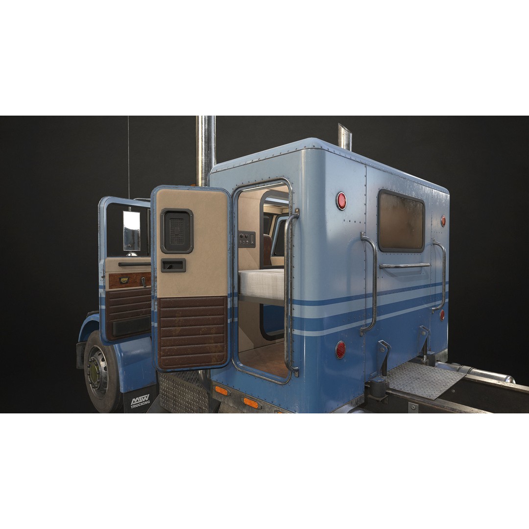 Flat Top Semi Truck 3D Model – Low Poly Car Carrier Trailer, FBX - View 10