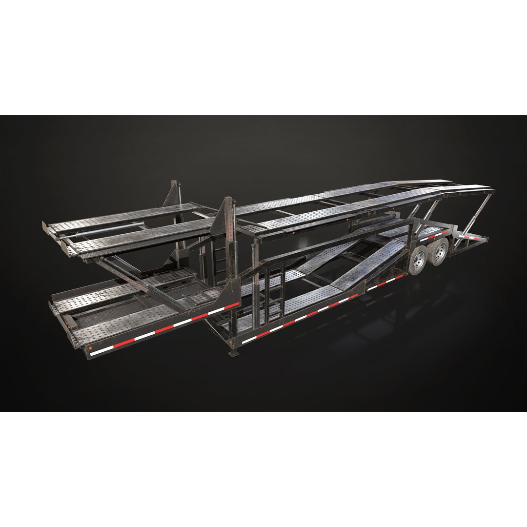 Flat Top Semi Truck 3D Model – Low Poly Car Carrier Trailer, FBX - View 14