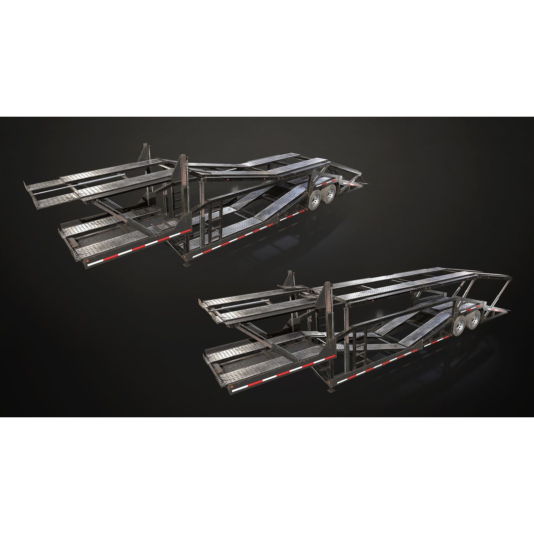 Flat Top Semi Truck 3D Model – Low Poly Car Carrier Trailer, FBX - View 15