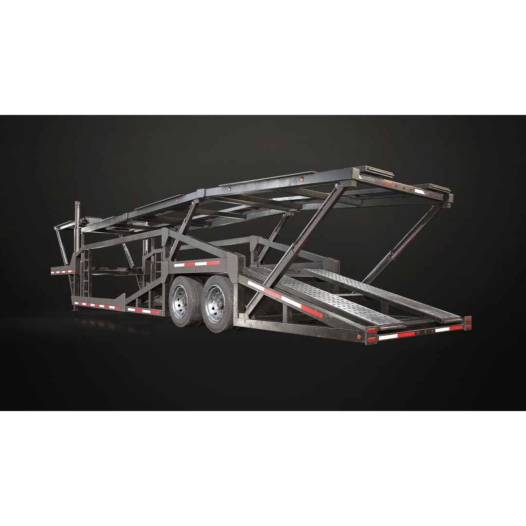 Flat Top Semi Truck 3D Model – Low Poly Car Carrier Trailer, FBX - View 16
