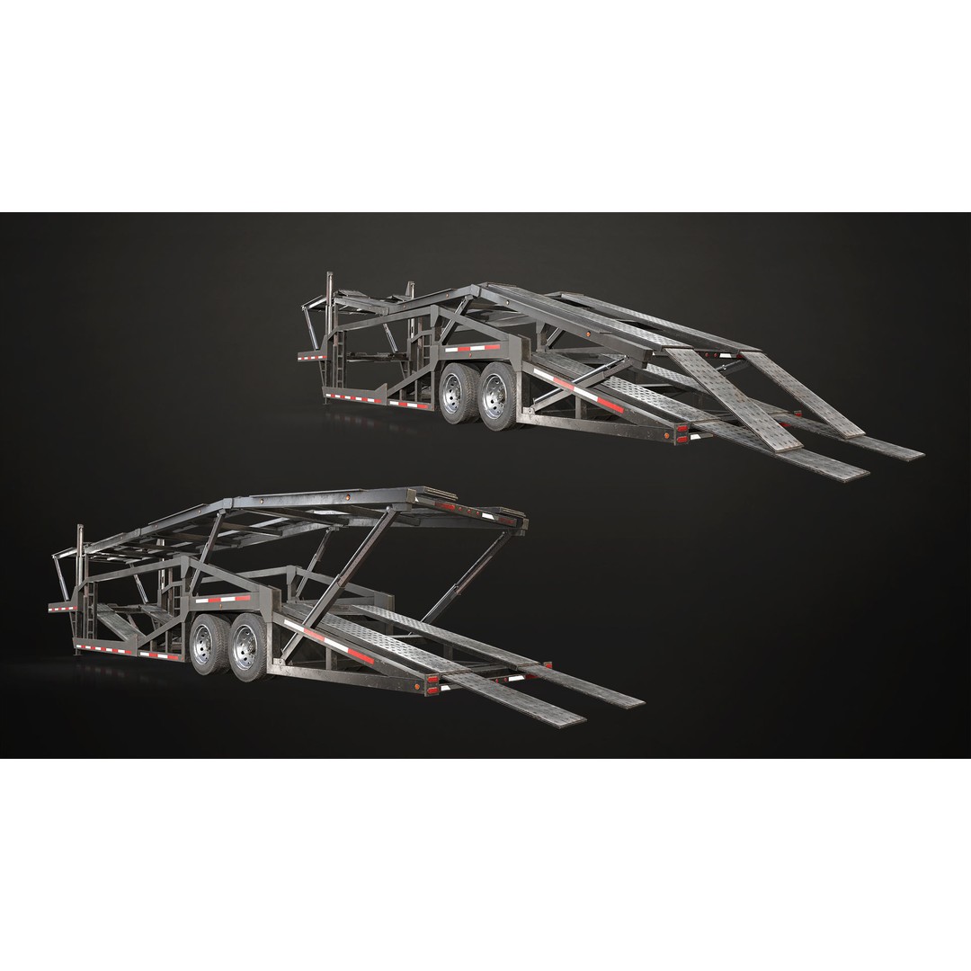 Flat Top Semi Truck 3D Model – Low Poly Car Carrier Trailer, FBX - View 17