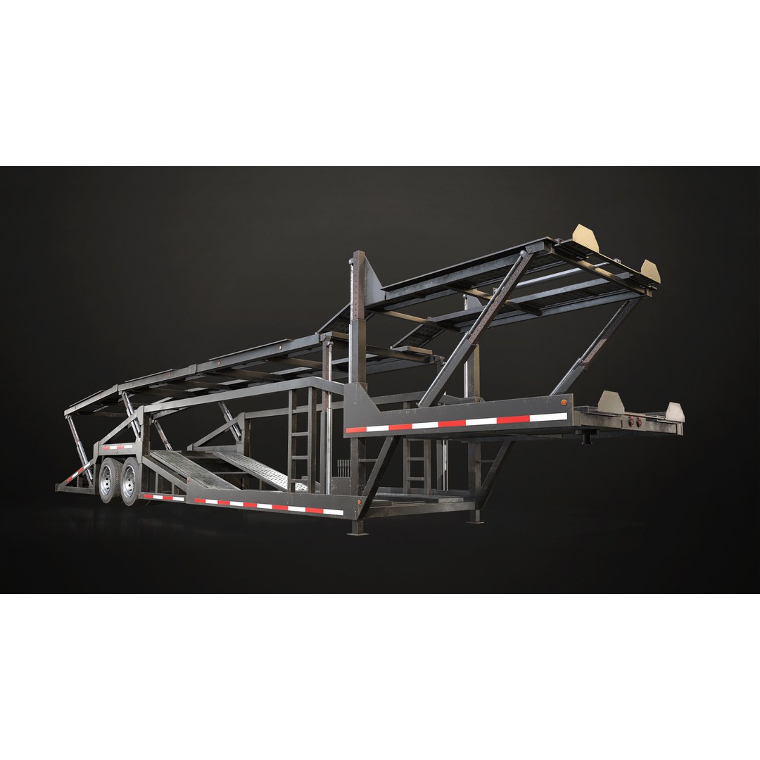 Flat Top Semi Truck 3D Model – Low Poly Car Carrier Trailer, FBX - View 18