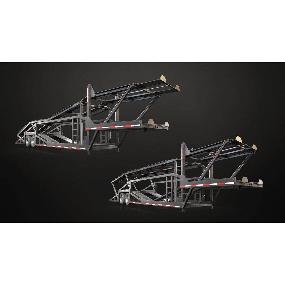 Flat Top Semi Truck 3D Model – Low Poly Car Carrier Trailer, FBX - View 19