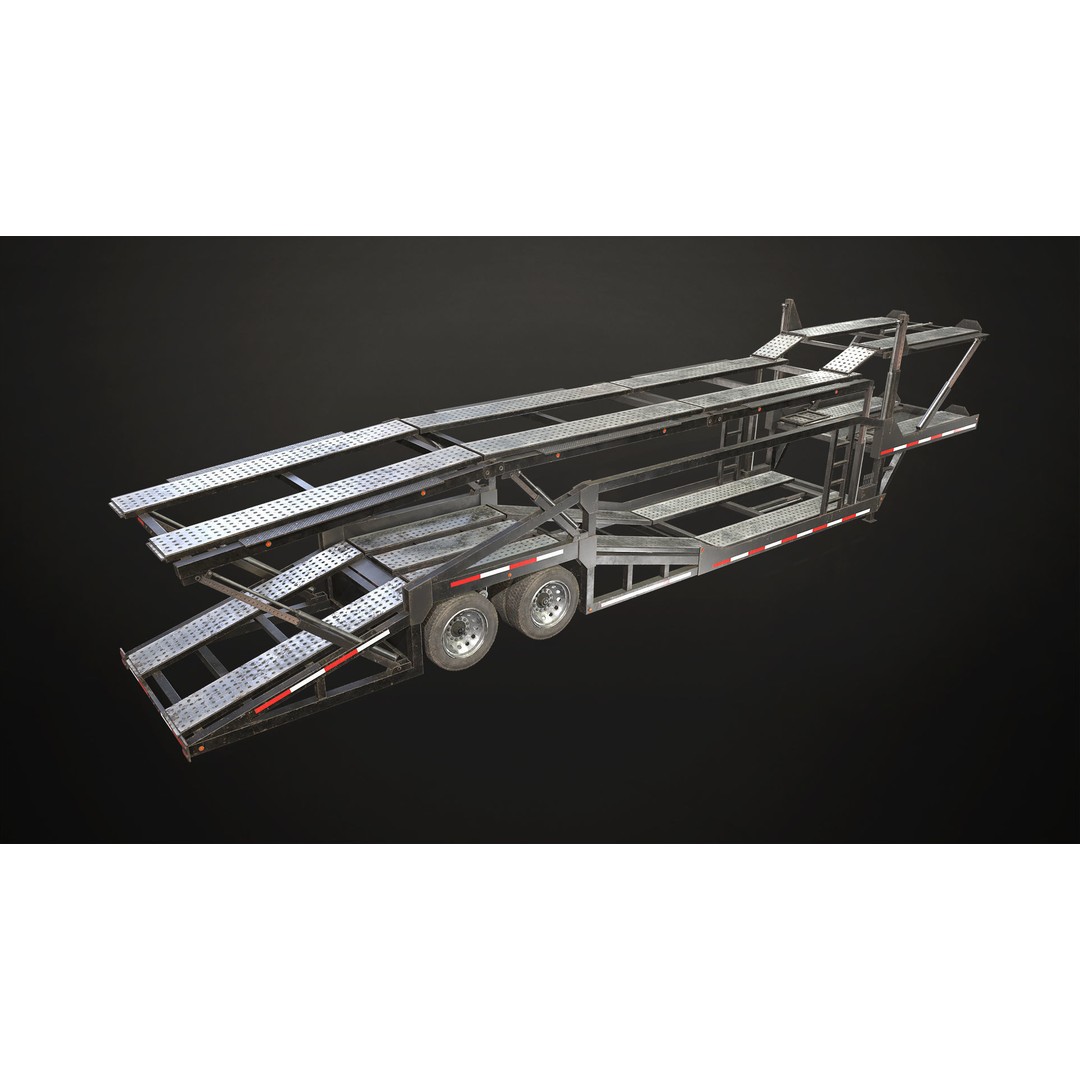 Flat Top Semi Truck 3D Model – Low Poly Car Carrier Trailer, FBX - View 20