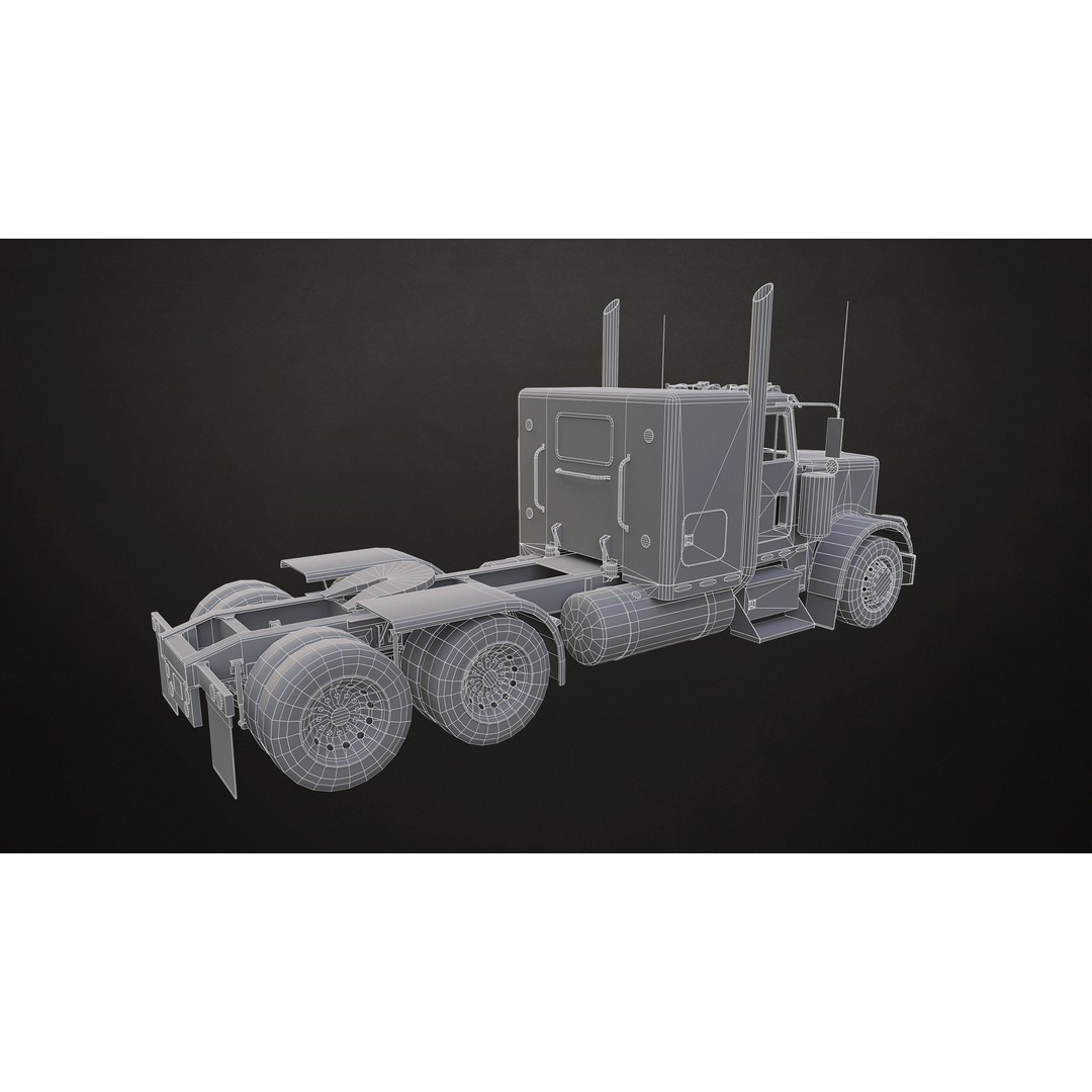 Flat Top Semi Truck 3D Model – Low Poly Car Carrier Trailer, FBX - View 24
