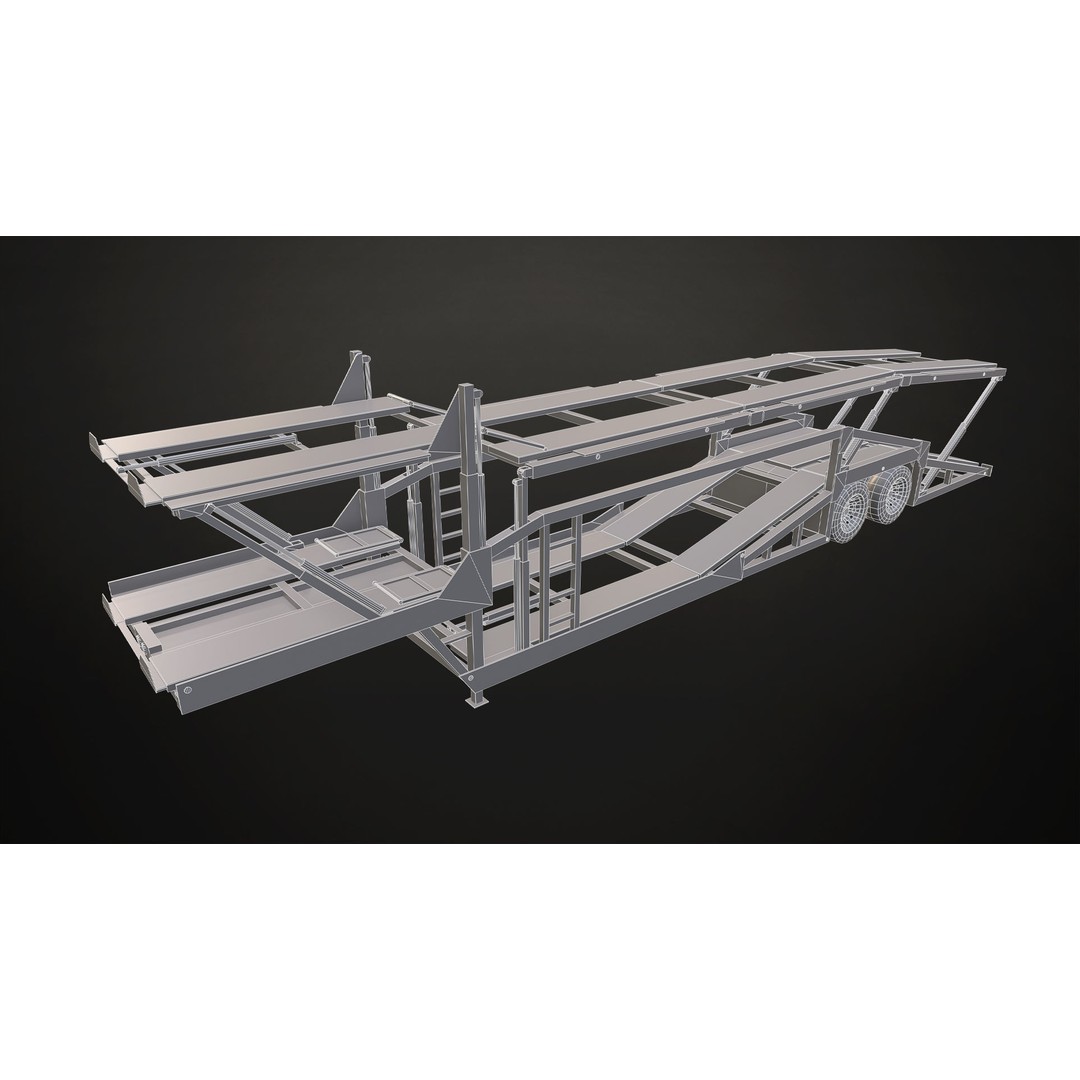 Flat Top Semi Truck 3D Model – Low Poly Car Carrier Trailer, FBX - View 26