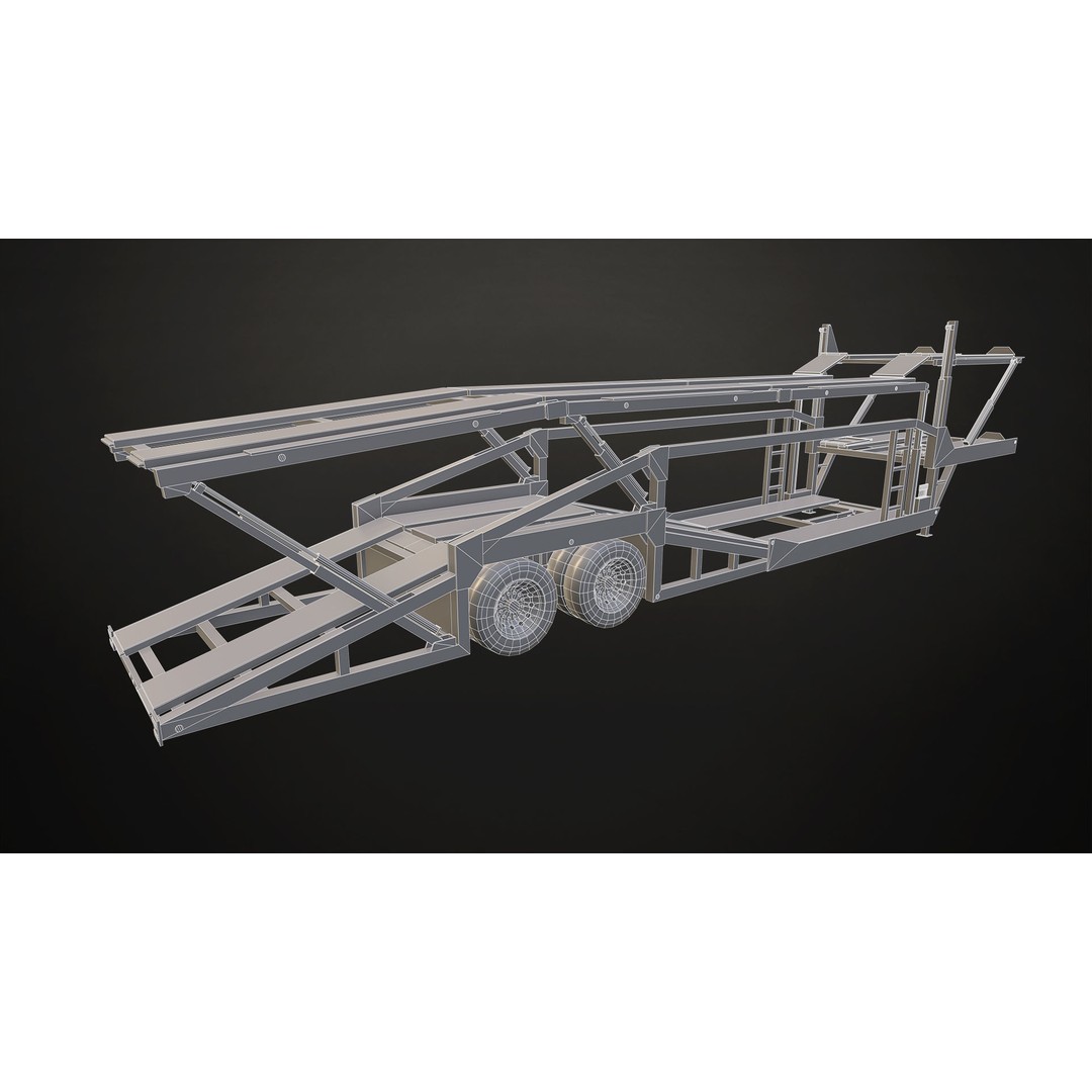Flat Top Semi Truck 3D Model – Low Poly Car Carrier Trailer, FBX - View 27