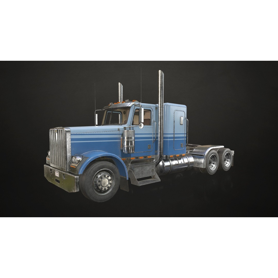 Flat Top Semi Truck 3D Model – Low Poly Car Carrier Trailer, FBX - View 6