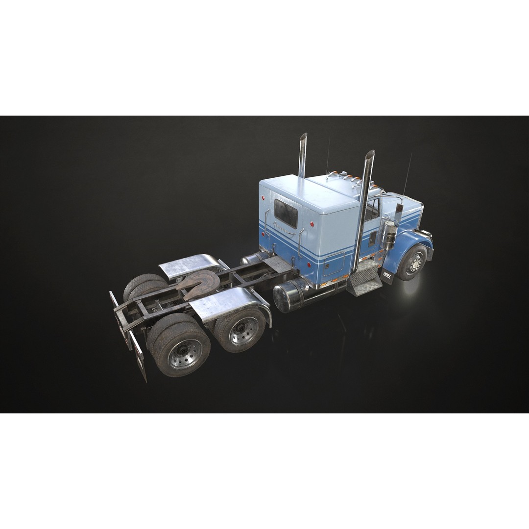 Flat Top Semi Truck 3D Model – Low Poly Car Carrier Trailer, FBX - View 7