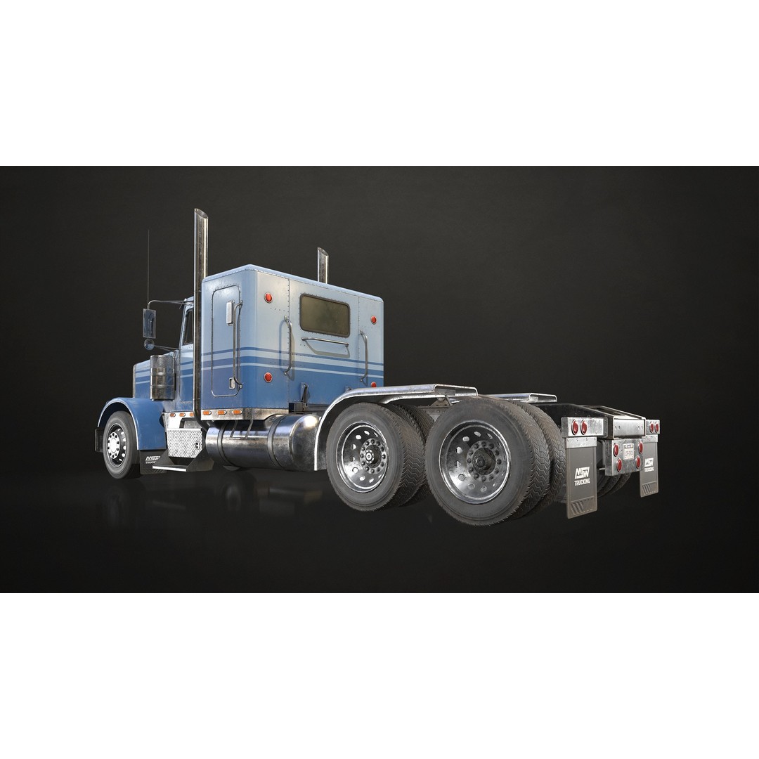 Flat Top Semi Truck 3D Model – Low Poly Car Carrier Trailer, FBX - View 8