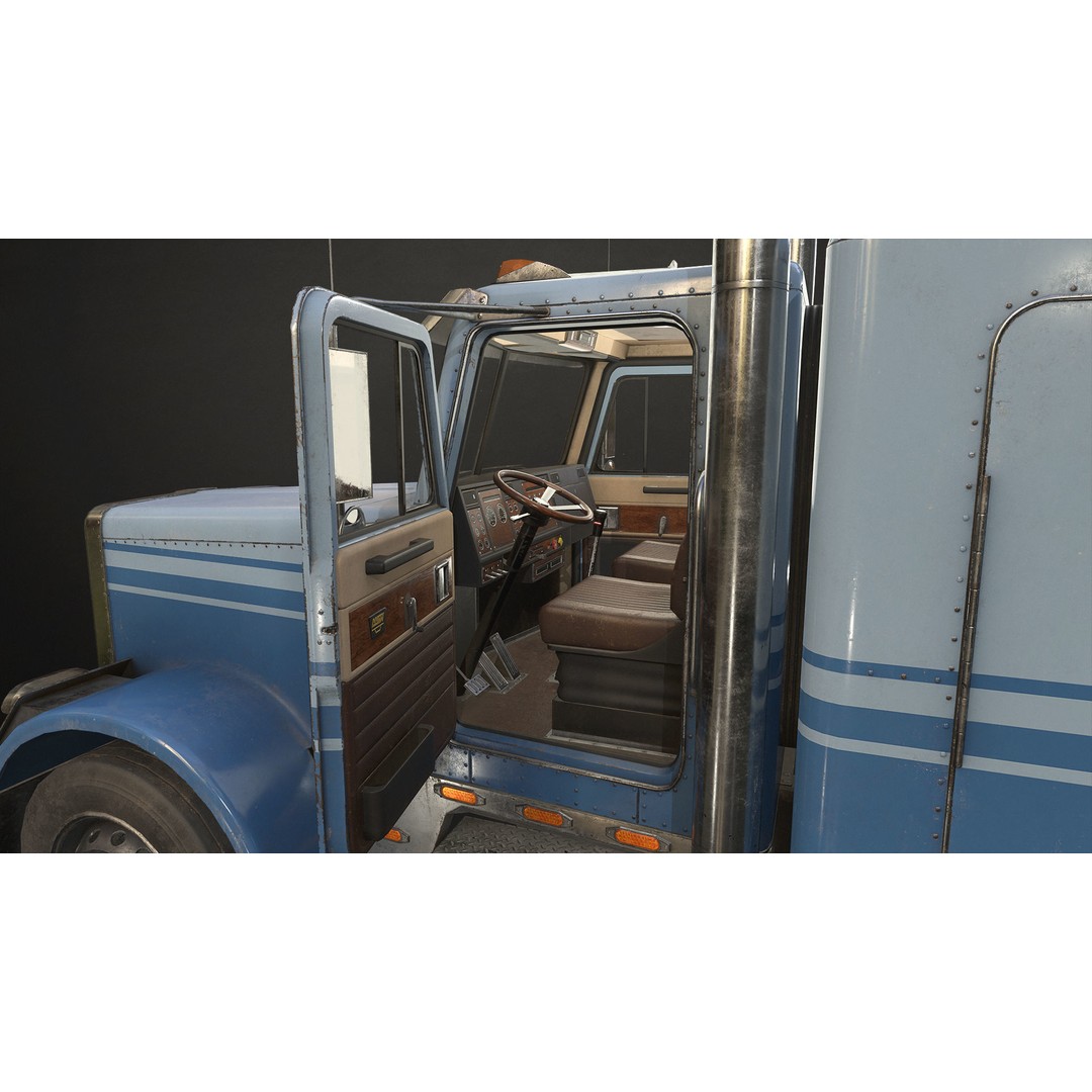 Flat Top Semi Truck 3D Model – Low Poly Car Carrier Trailer, FBX - View 9
