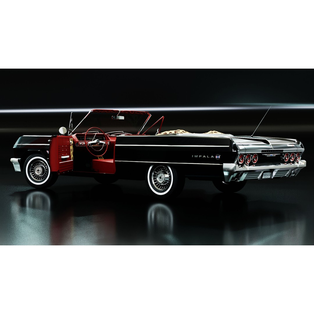 Chevrolet Impala SS 1964 Convertible 3D Model – Low Poly Game Asset, FBX - View 4