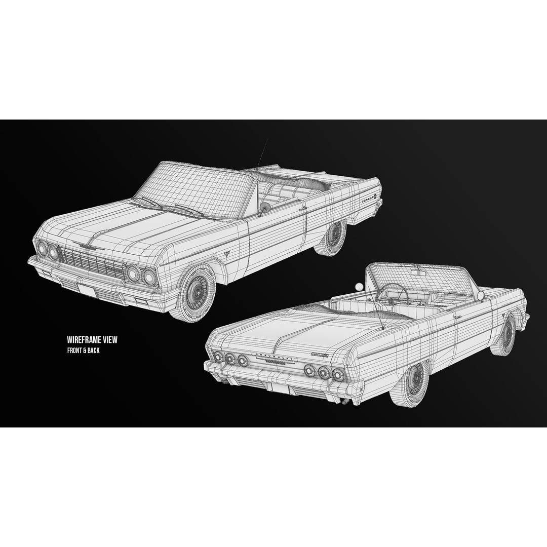 Chevrolet Impala SS 1964 Convertible 3D Model – Low Poly Game Asset, FBX - View 8