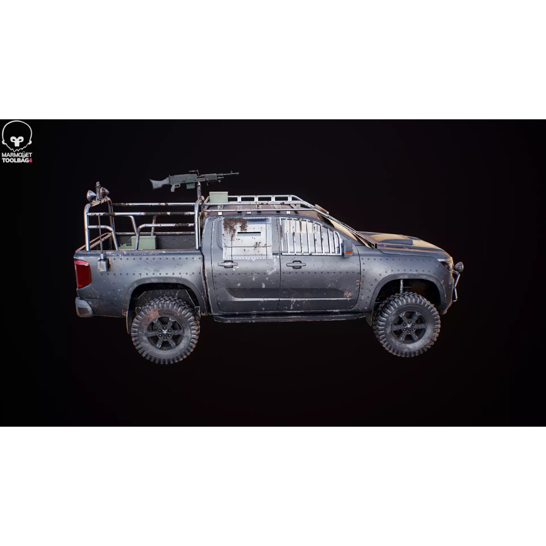 Black Apocalypse Pickup Truck 3D Model – High Poly PBR Game Asset, FBX