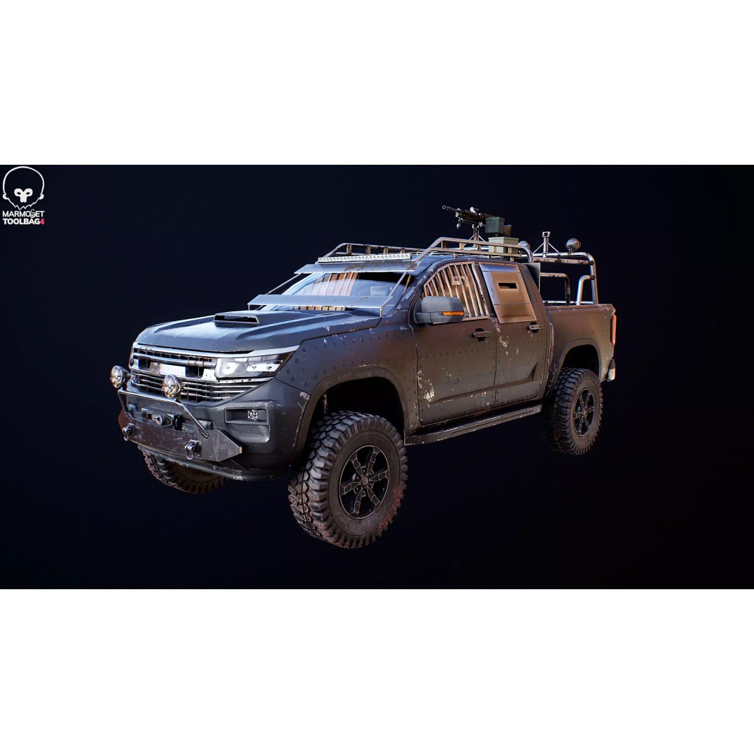 Black Apocalypse Pickup Truck 3D Model – High Poly PBR Game Asset, FBX - View 10