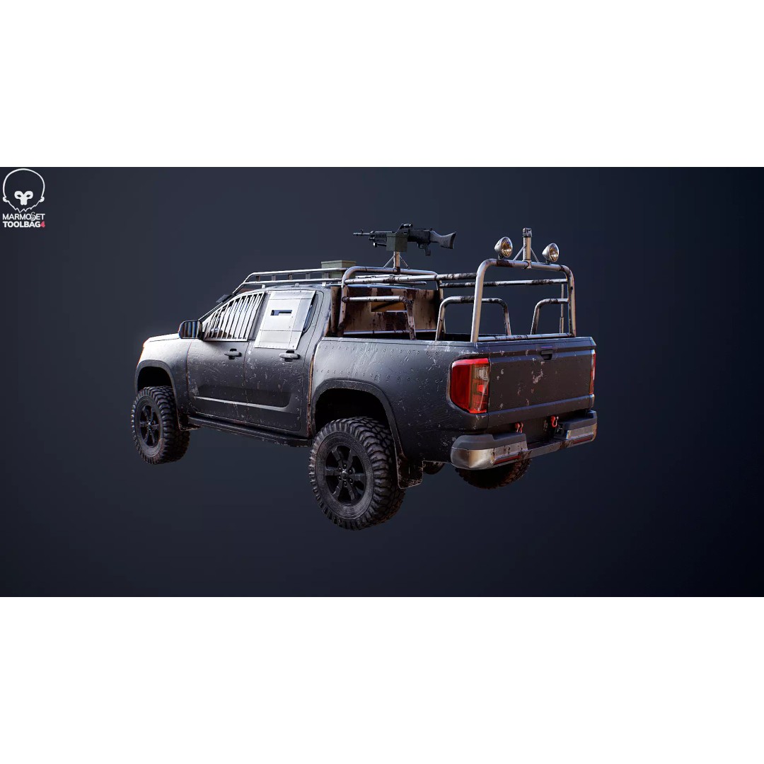 Black Apocalypse Pickup Truck 3D Model – High Poly PBR Game Asset, FBX - View 11