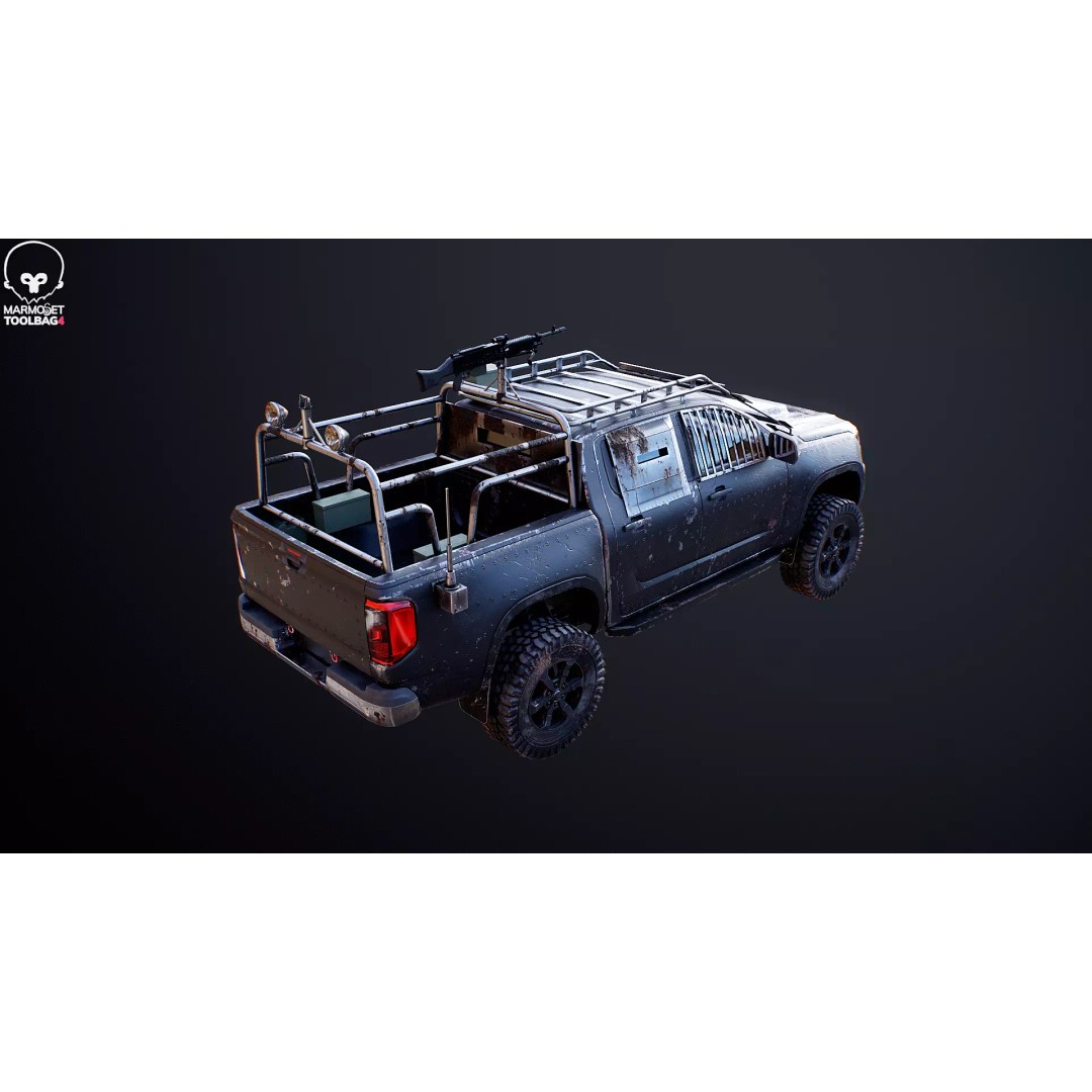 Black Apocalypse Pickup Truck 3D Model – High Poly PBR Game Asset, FBX - View 12