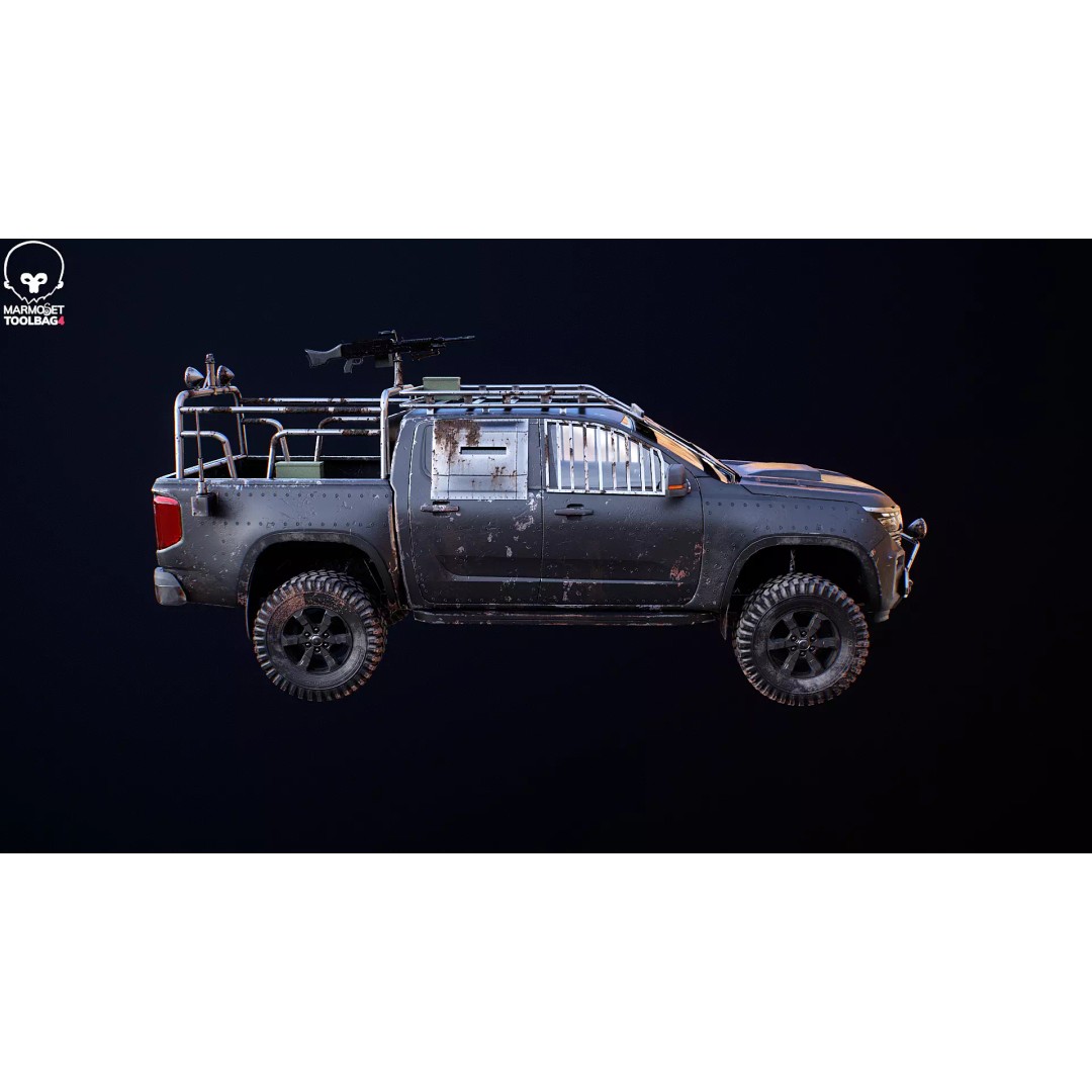 Black Apocalypse Pickup Truck 3D Model – High Poly PBR Game Asset, FBX - View 14