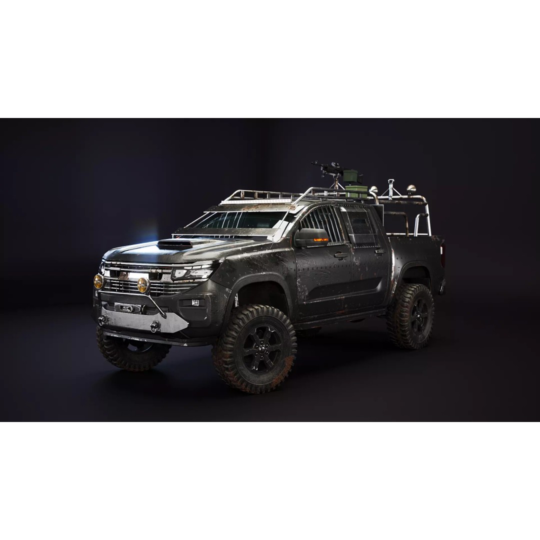 Black Apocalypse Pickup Truck 3D Model – High Poly PBR Game Asset, FBX - View 2
