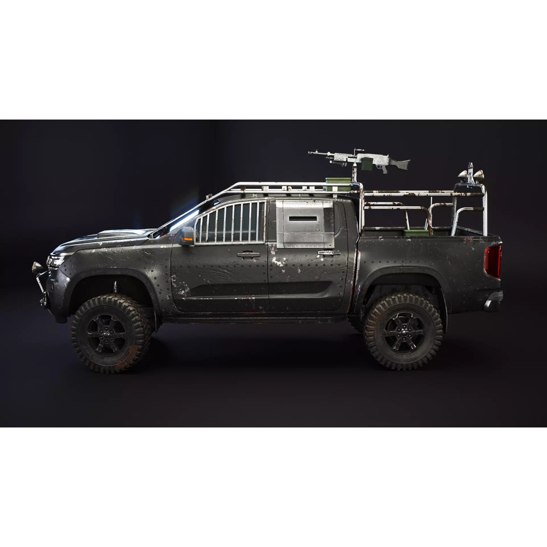 Black Apocalypse Pickup Truck 3D Model – High Poly PBR Game Asset, FBX - View 3