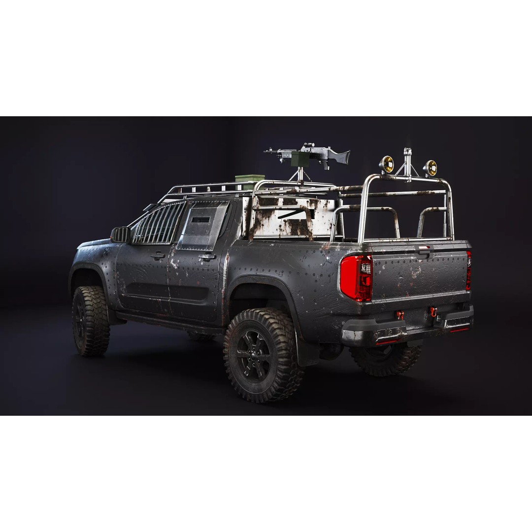 Black Apocalypse Pickup Truck 3D Model – High Poly PBR Game Asset, FBX - View 4