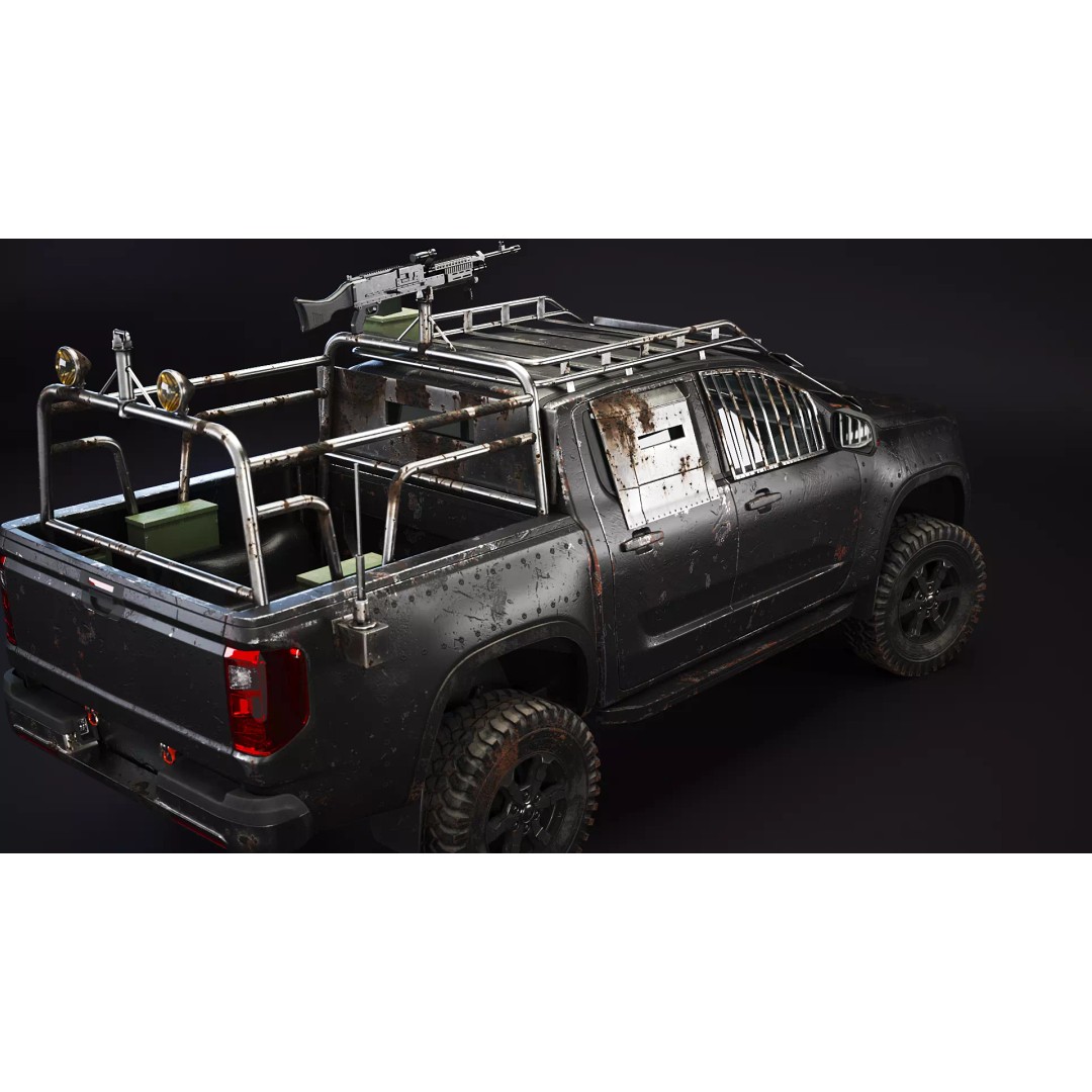 Black Apocalypse Pickup Truck 3D Model – High Poly PBR Game Asset, FBX - View 6