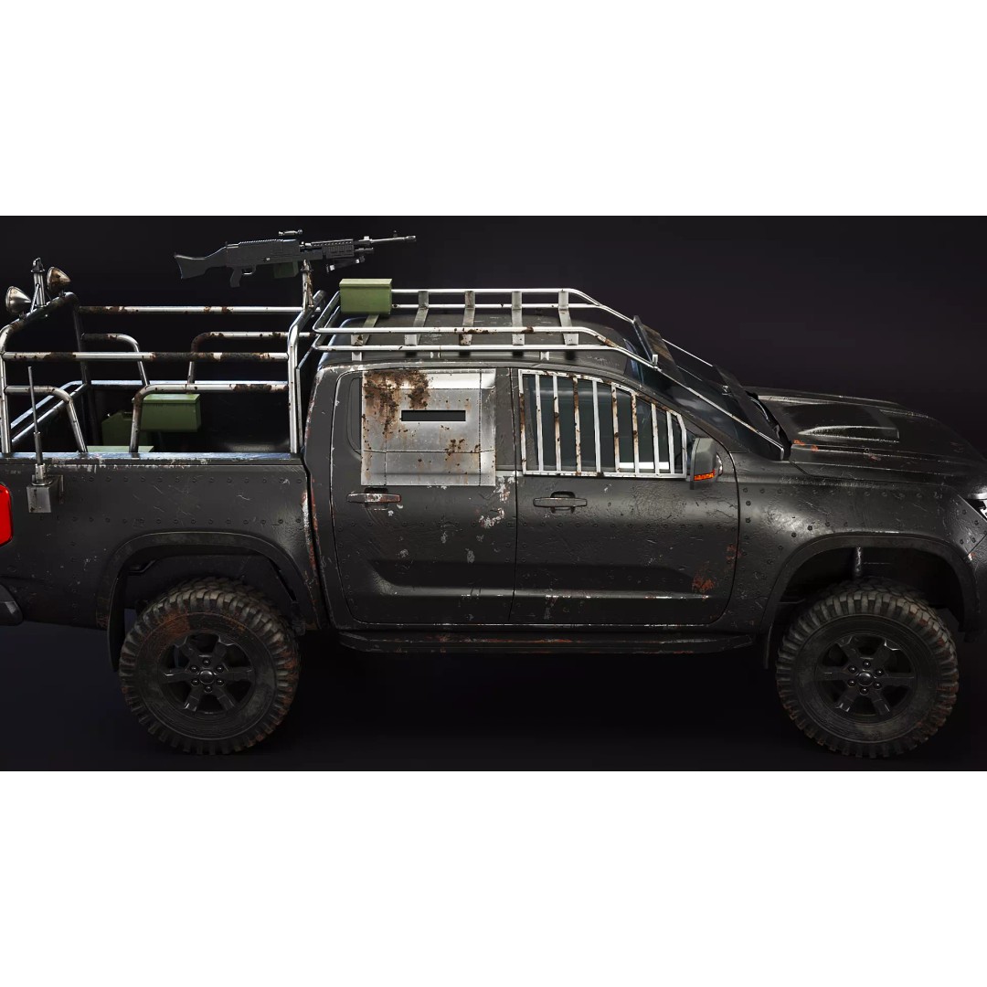 Black Apocalypse Pickup Truck 3D Model – High Poly PBR Game Asset, FBX - View 7