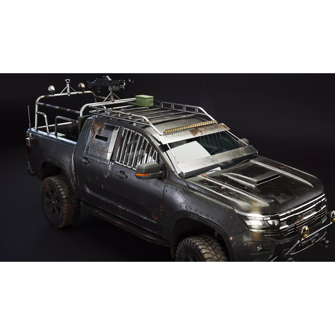 Black Apocalypse Pickup Truck 3D Model – High Poly PBR Game Asset, FBX - View 8
