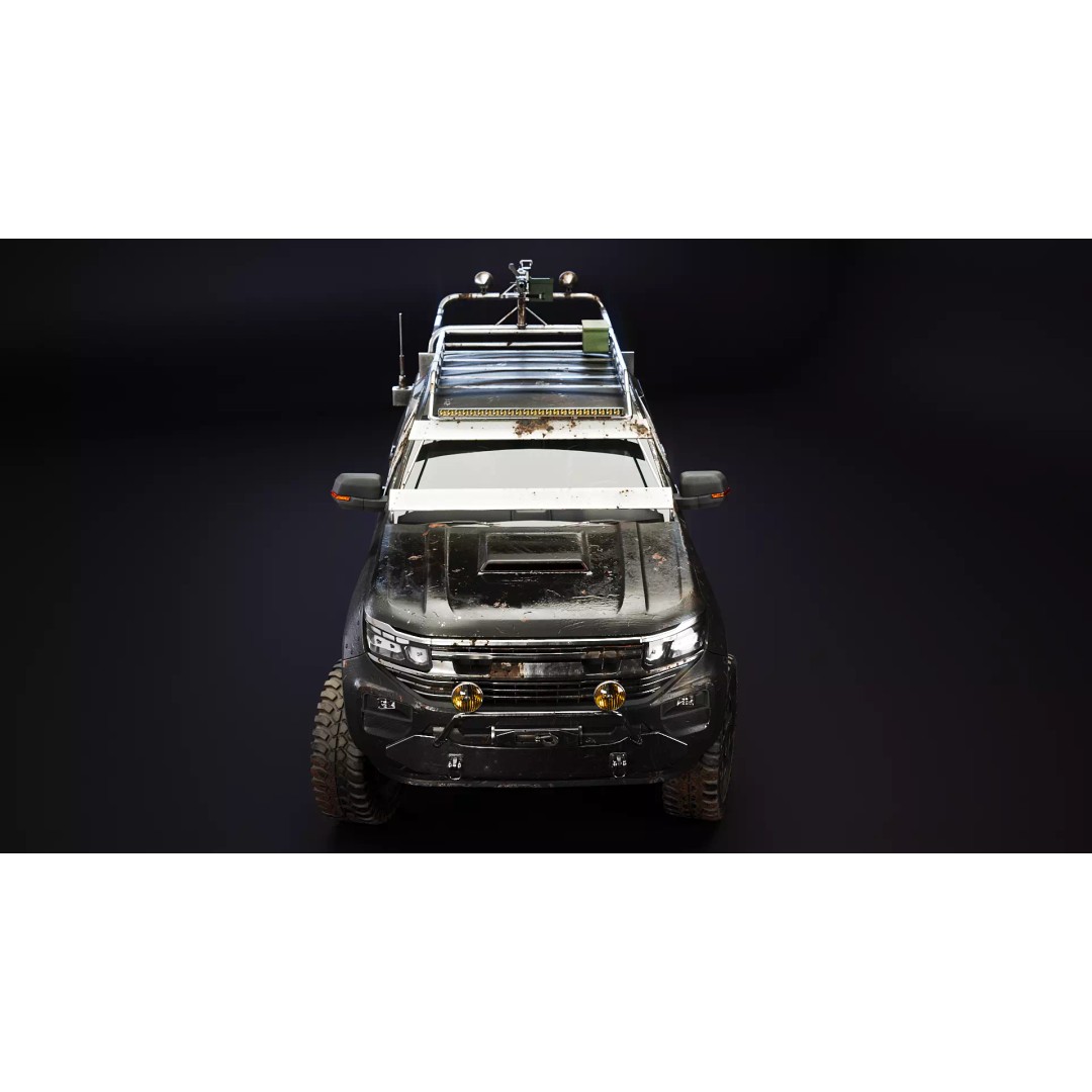 Black Apocalypse Pickup Truck 3D Model – High Poly PBR Game Asset, FBX - View 9