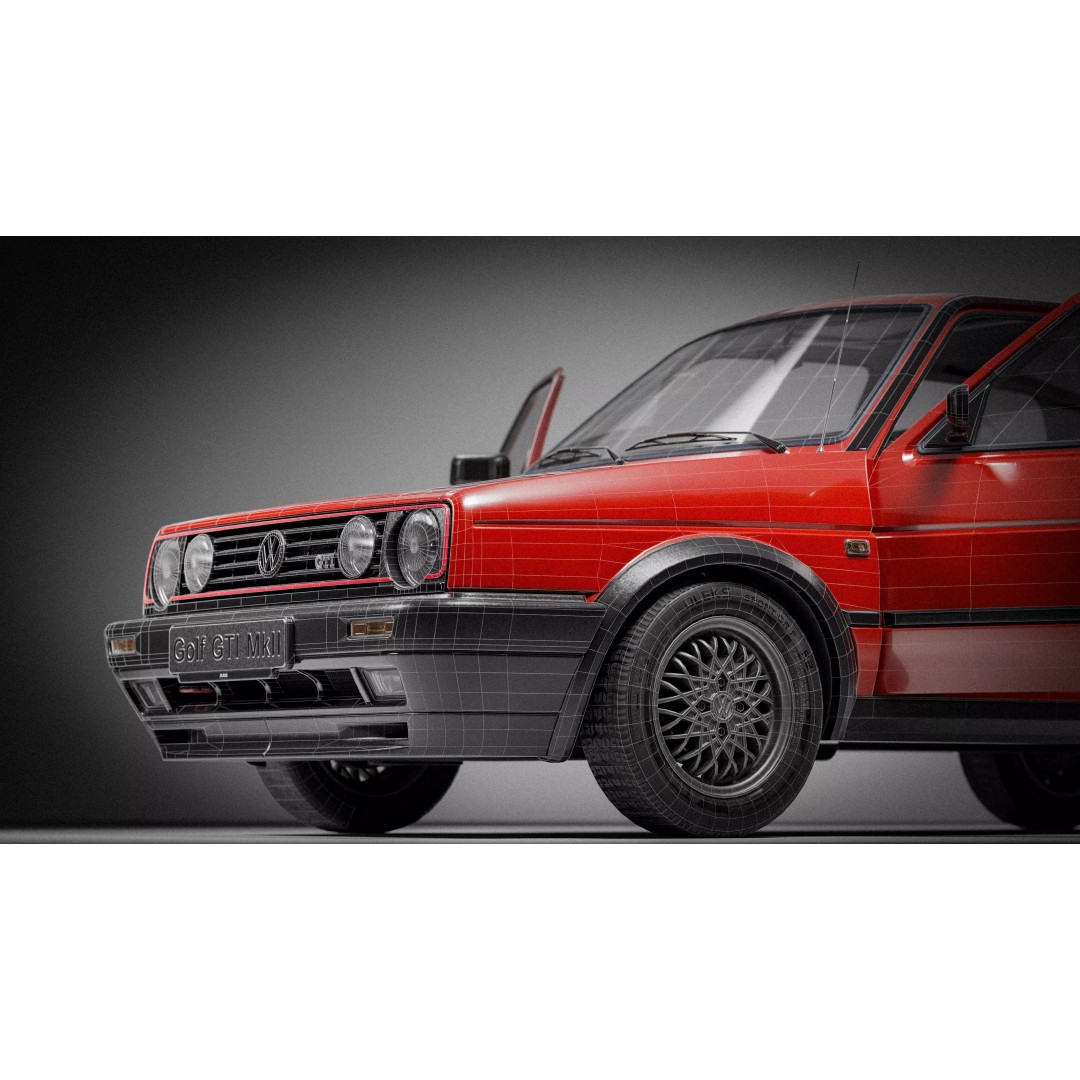 Volkswagen Golf Mk2 3D Model – Low Poly Game Ready Asset, FBX/Blender - View 27