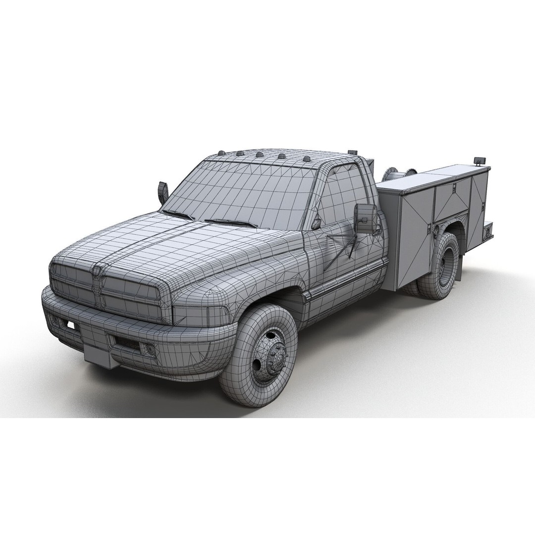 Dodge Ram 1995 Service Truck 3D Model – Low Poly Game Ready FBX - View 11