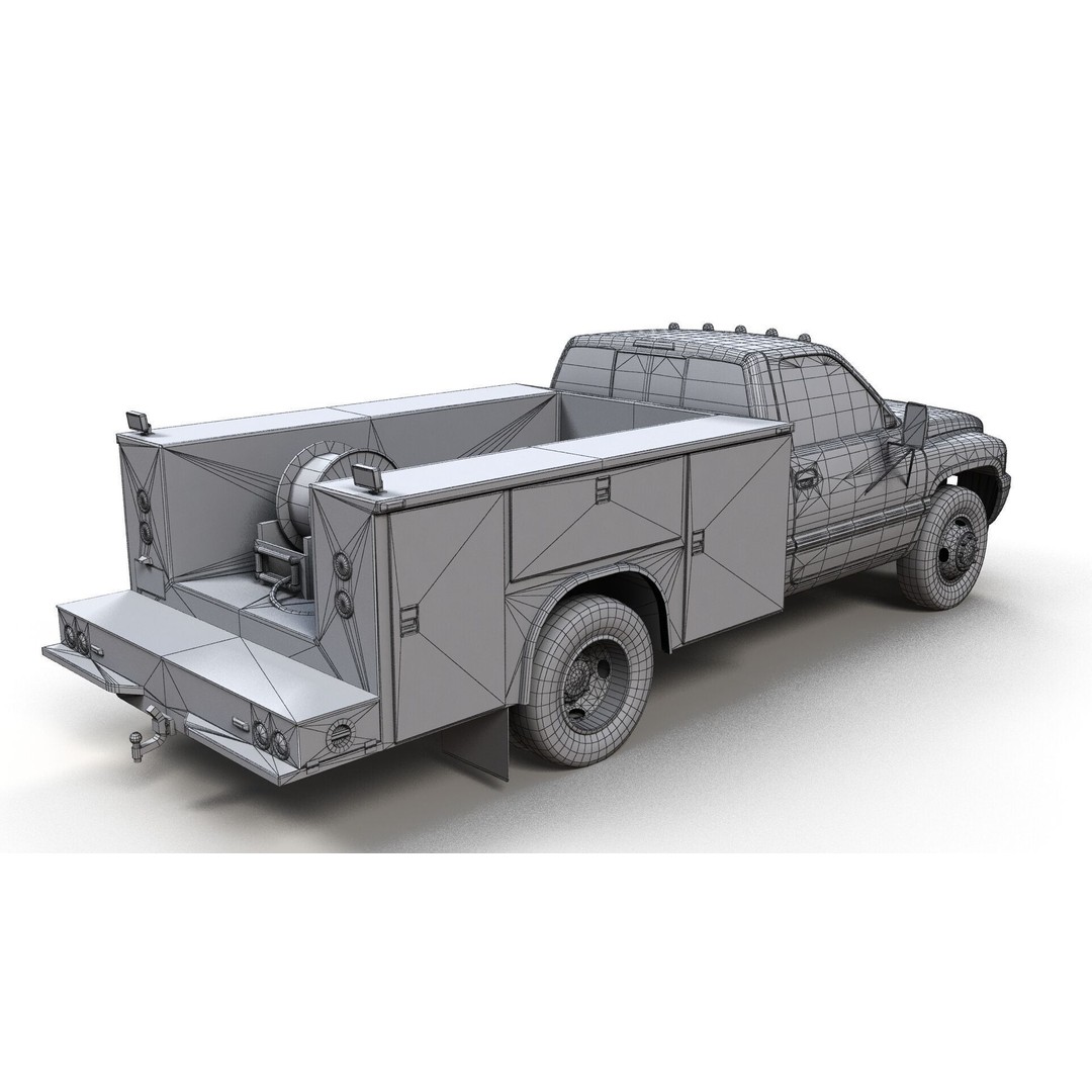 Dodge Ram 1995 Service Truck 3D Model – Low Poly Game Ready FBX - View 12