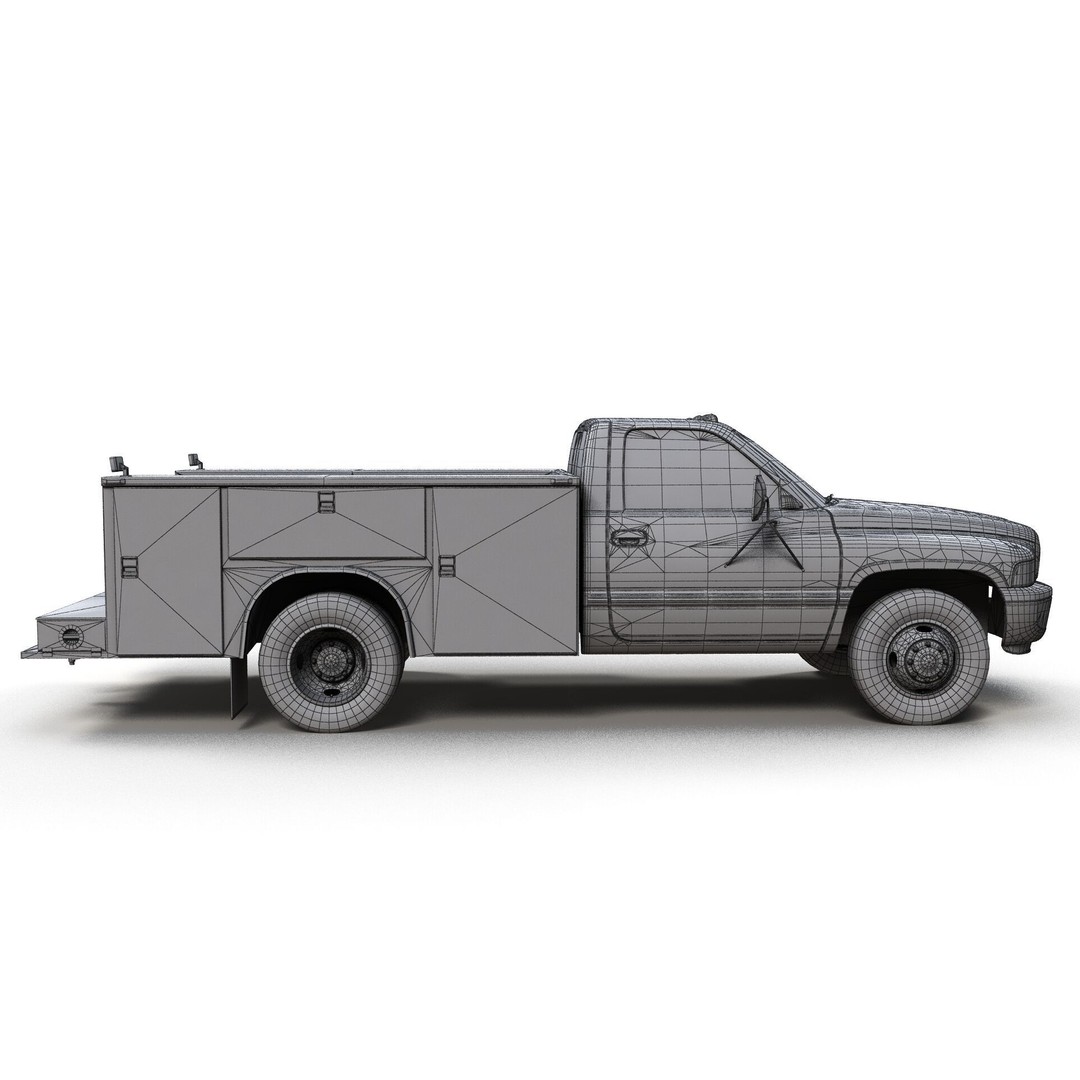 Dodge Ram 1995 Service Truck 3D Model – Low Poly Game Ready FBX - View 13
