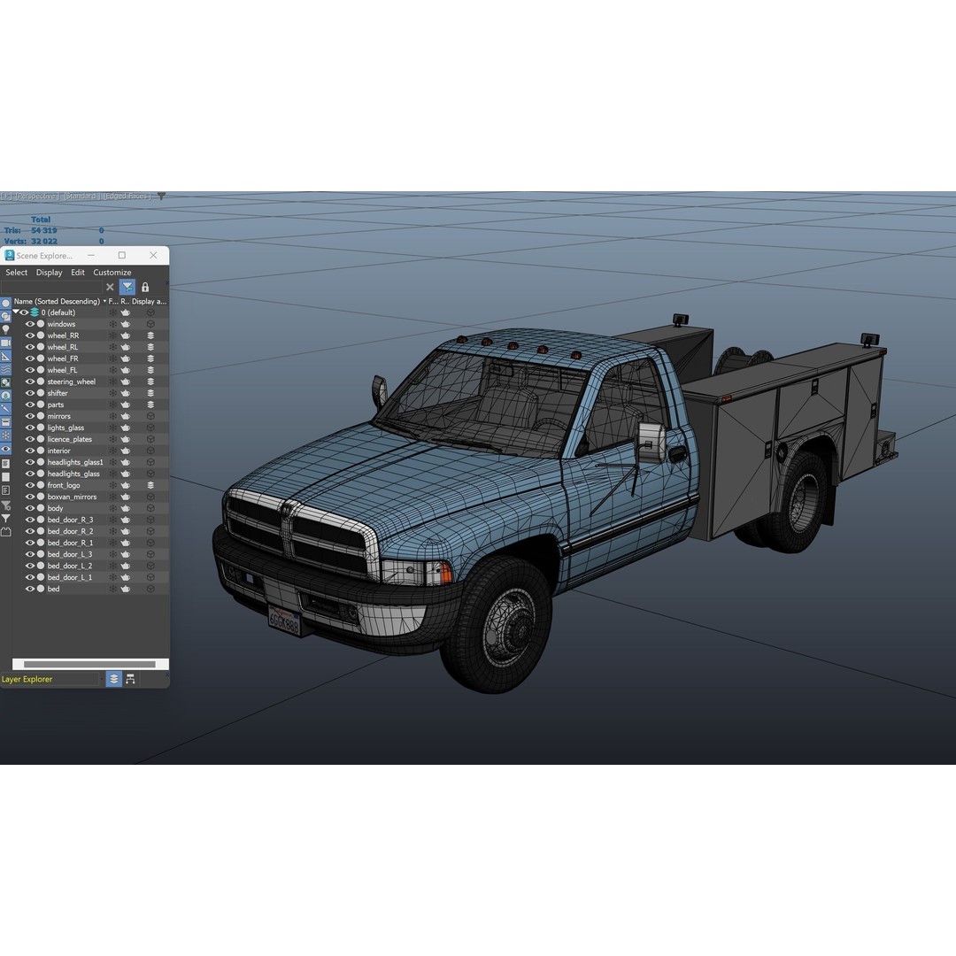 Dodge Ram 1995 Service Truck 3D Model – Low Poly Game Ready FBX - View 33