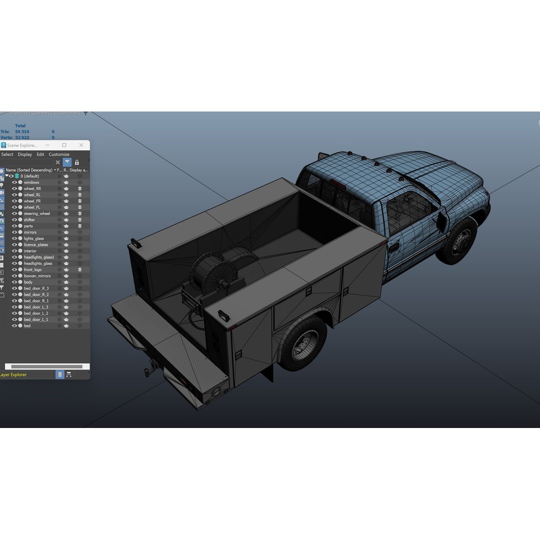 Dodge Ram 1995 Service Truck 3D Model – Low Poly Game Ready FBX - View 34