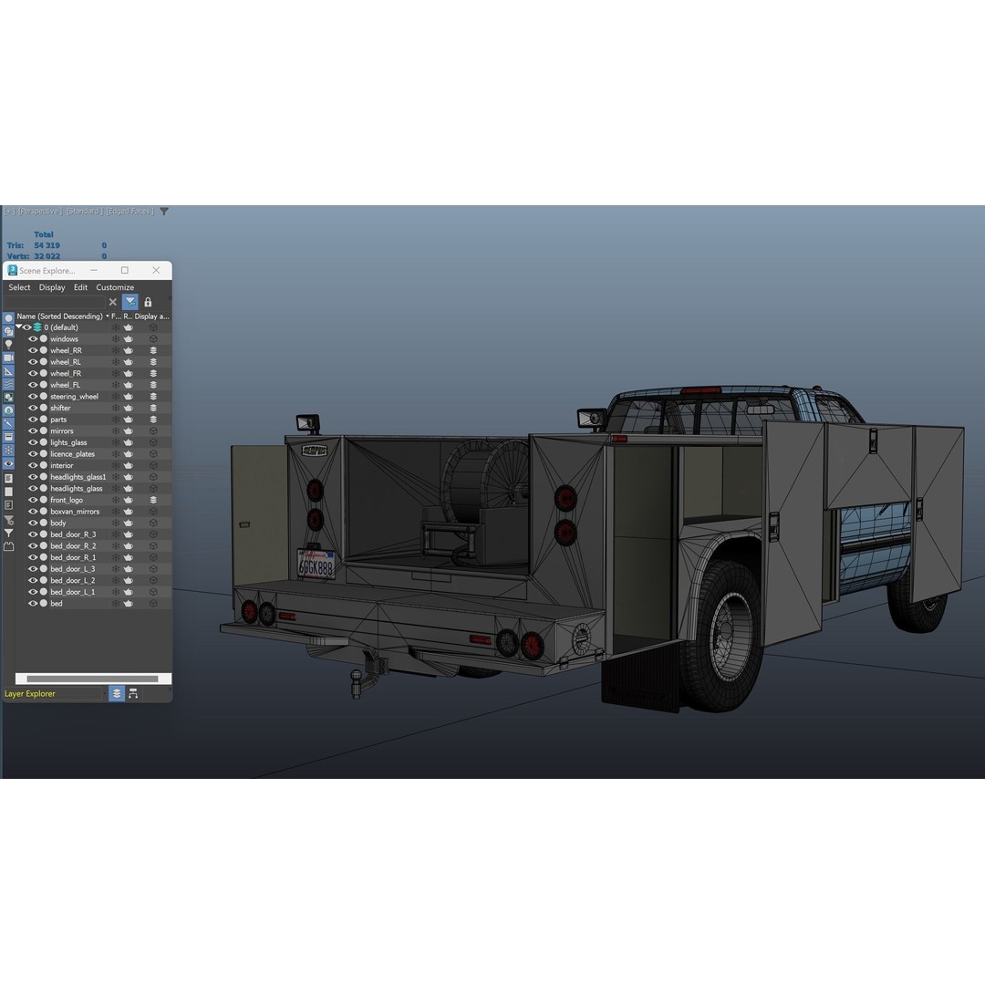 Dodge Ram 1995 Service Truck 3D Model – Low Poly Game Ready FBX - View 35