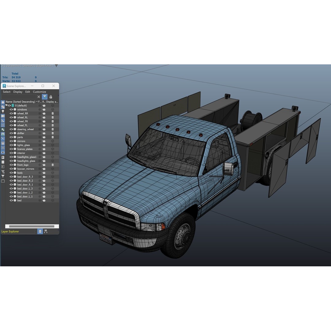 Dodge Ram 1995 Service Truck 3D Model – Low Poly Game Ready FBX - View 36