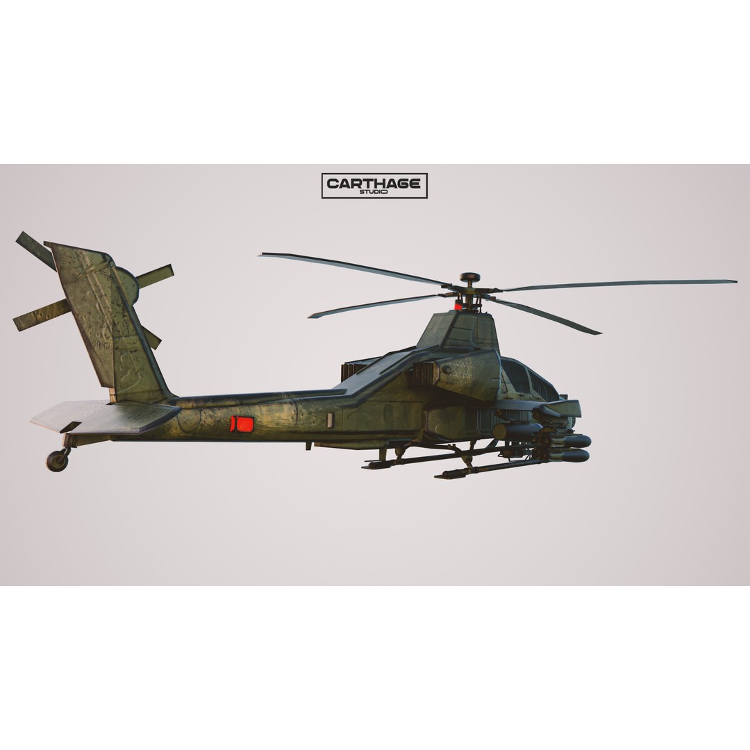 Military Helicopter 3D Model – Low Poly Game Asset, FBX, PBR - View 10