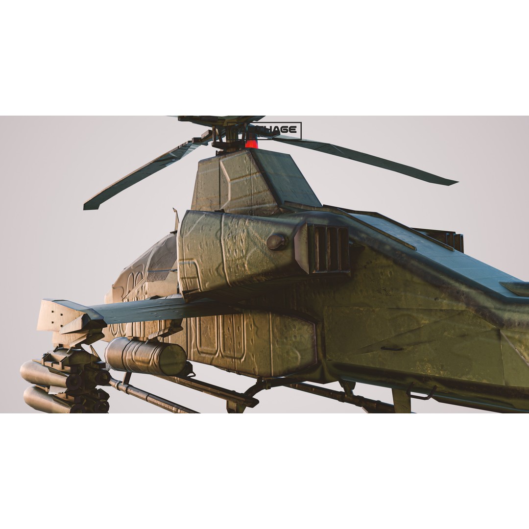 Military Helicopter 3D Model – Low Poly Game Asset, FBX, PBR - View 12