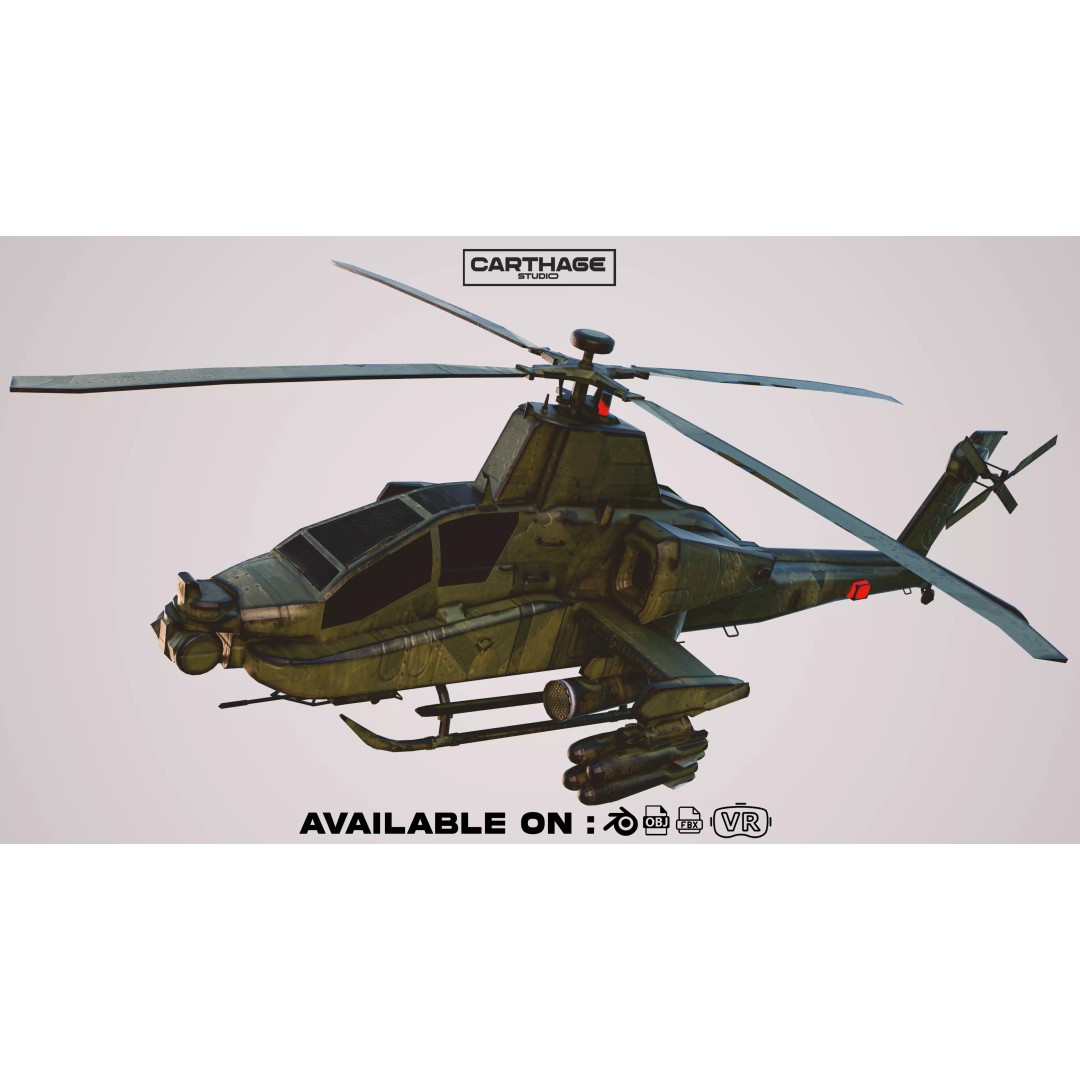Military Helicopter 3D Model – Low Poly Game Asset, FBX, PBR - View 2
