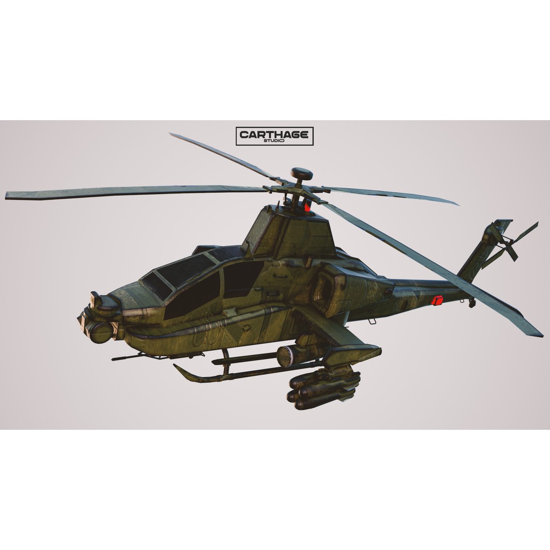 Military Helicopter 3D Model – Low Poly Game Asset, FBX, PBR - View 3