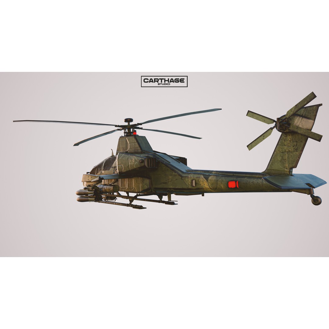 Military Helicopter 3D Model – Low Poly Game Asset, FBX, PBR - View 9