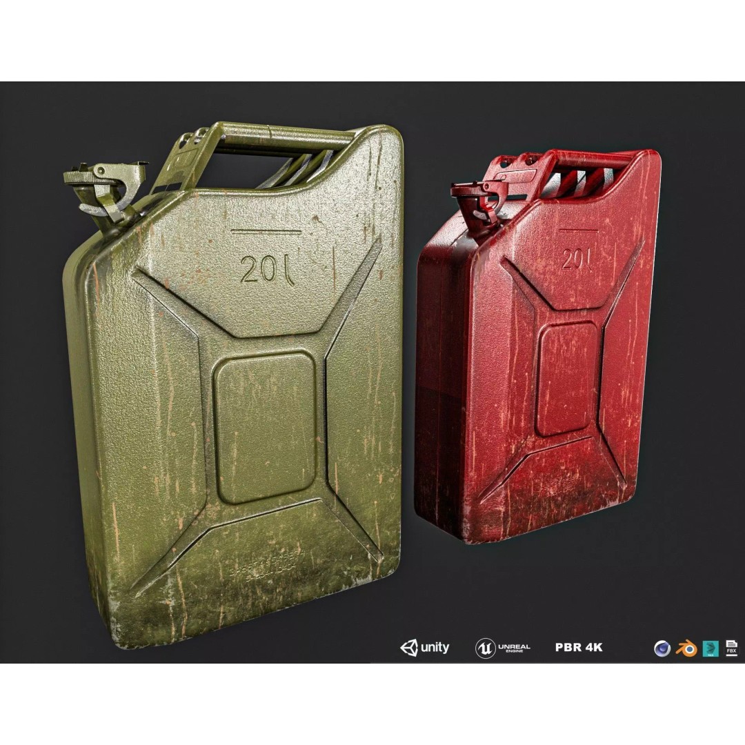 20L Fuel Tank 3D Model – Low Poly PBR Game Asset, FBX, OBJ - View 2
